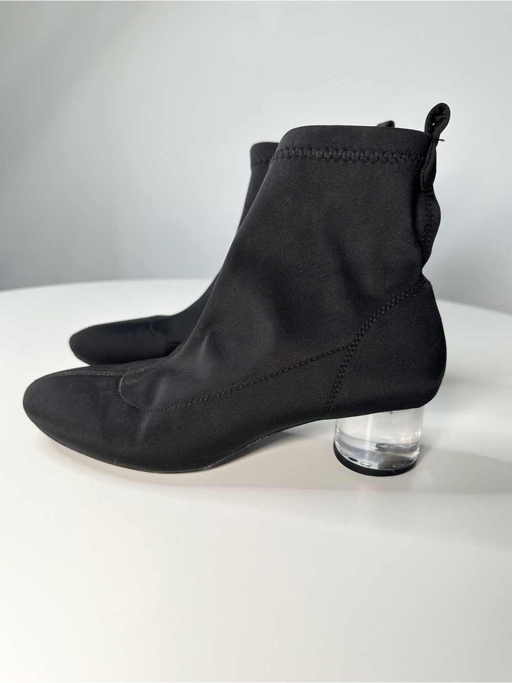 Zara Black Stretch Sock Ankle Boots with Clear Block Heel 35 5